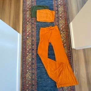 Ami Bandeau in olive and turmeric, Frankie flares turmeric, hara the label set